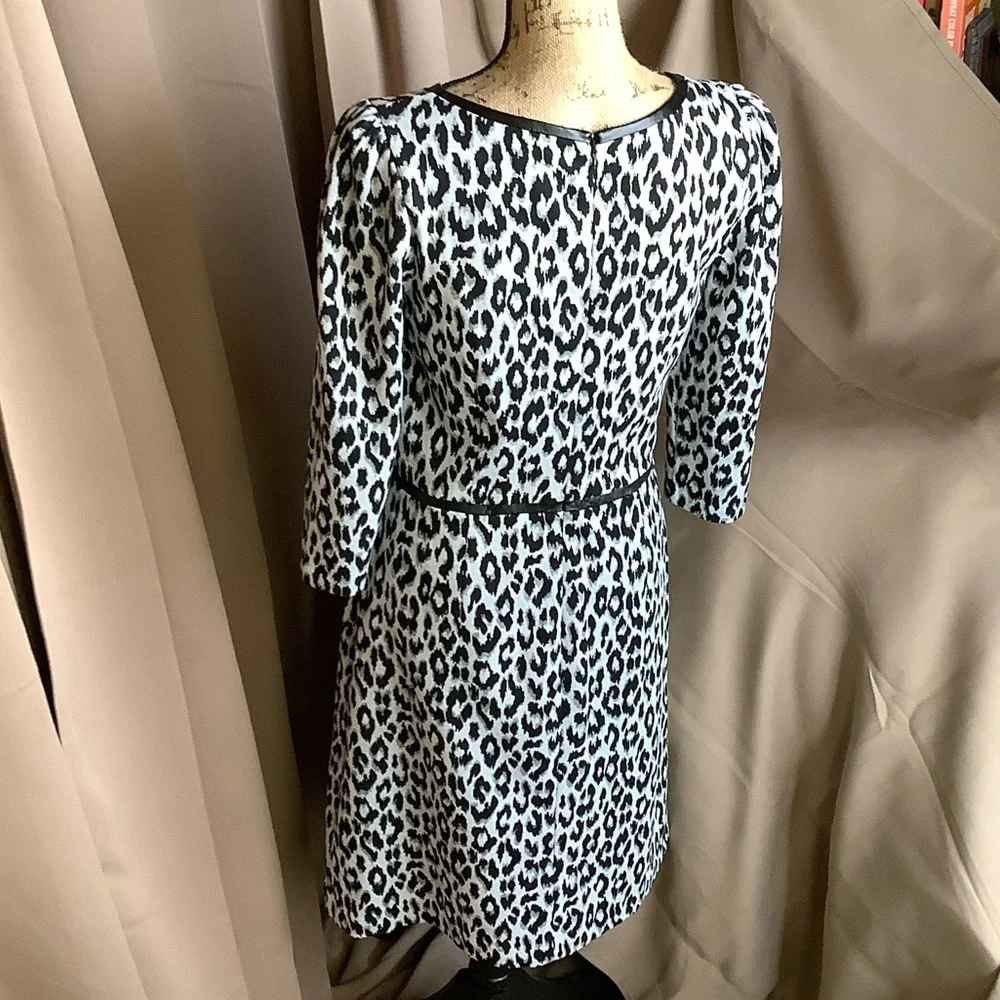 Talbots Black and White Leopard Print Long Sleeve Dress - Picture 3 of 5